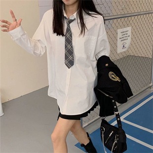 2023新款 领带白色衬衫 女外穿学院风衬衣学生百搭长袖 衣 春秋季