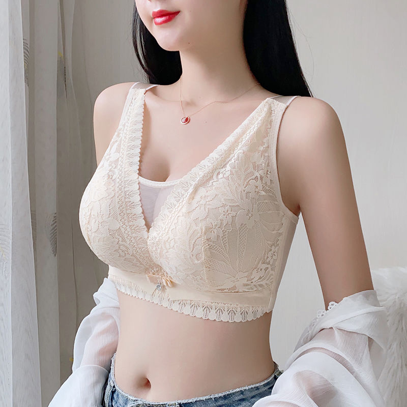 内衣女薄款大胸显小聚拢上托无钢圈防下垂收副乳调整型大码文胸罩