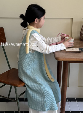 女童蓝绿色不规则背心裙秋季新品韩系女宝宝纯色针织毛线罩衫裙