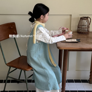 女童蓝绿色不规则背心裙秋季新品韩系女宝宝纯色针织毛线罩衫裙