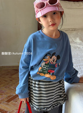 女童蓝色卡通长袖T恤上衣