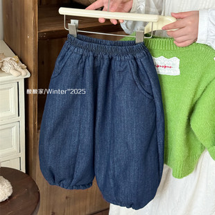 儿童加厚羊驼绒牛仔灯笼裤冬季新品韩系男女童百搭加绒休闲长裤潮