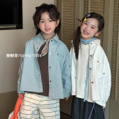 韩系男女童潮酷翻领衬衫 新品 上衣洋气 钉扣衬衣外套春季 儿童设计款