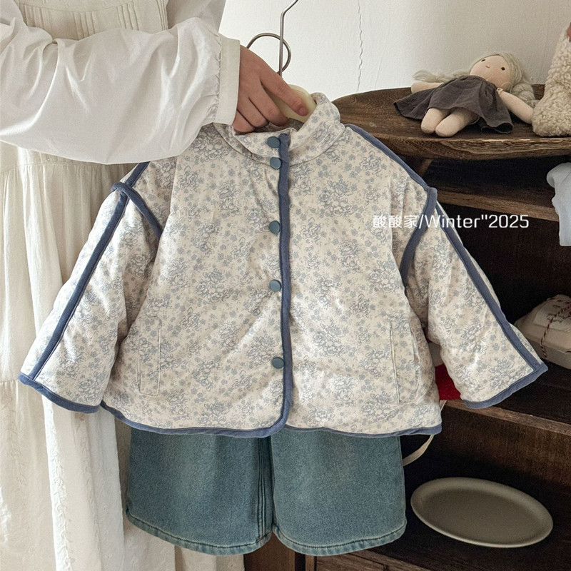 女童米底蓝色小碎花拼接棉衣