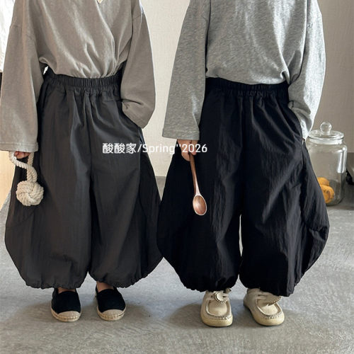 儿童纯色棉布弯刀裤九分裤