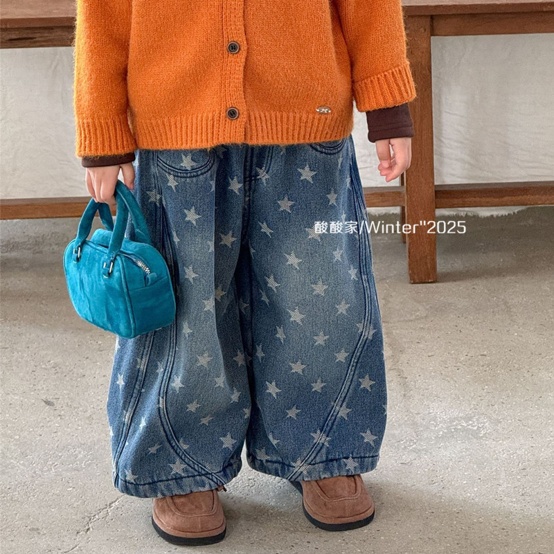 女童设计款星星牛仔裤直筒裤