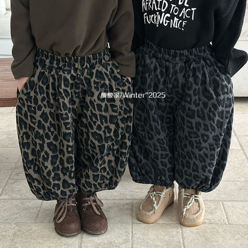 儿童森系加绒豹纹灯笼裤