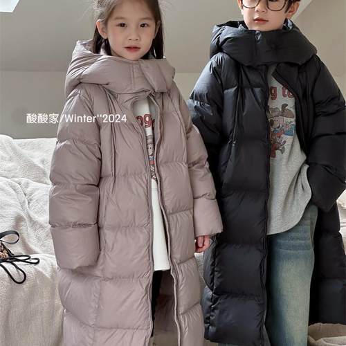 男女童韩版纯色中长款羽绒服