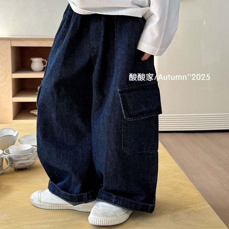 儿童休闲宽松口袋工装裤牛仔裤