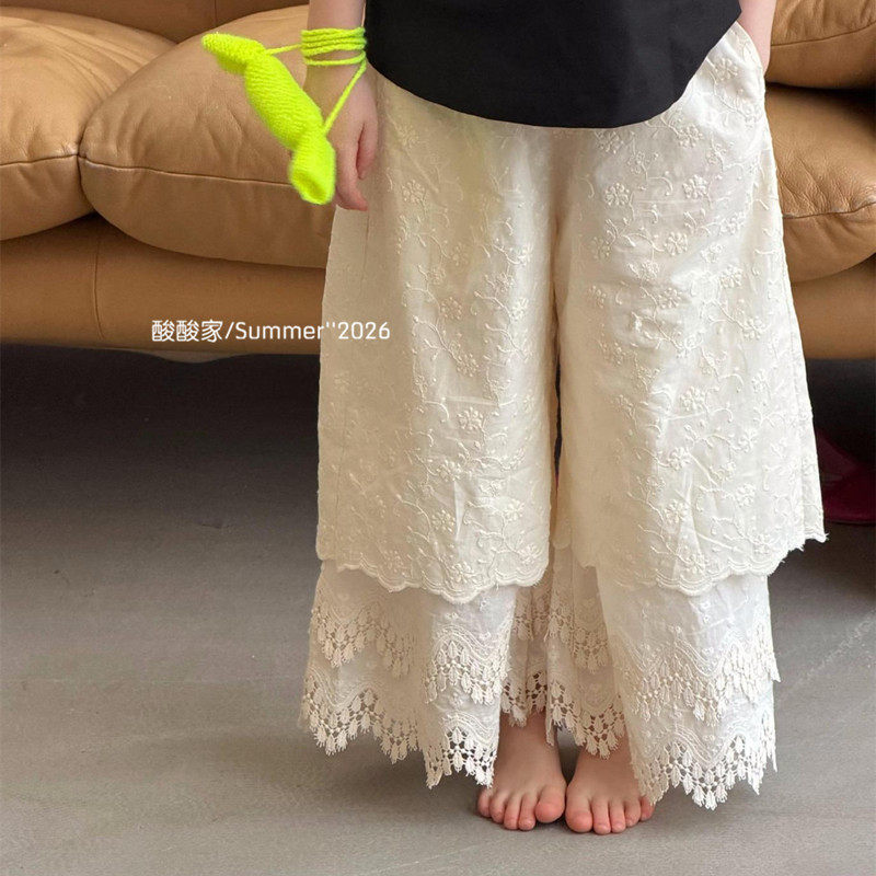 女童设计感双层花边蕾丝裤夏季新品韩系女宝宝休闲百搭阔腿裤长裤