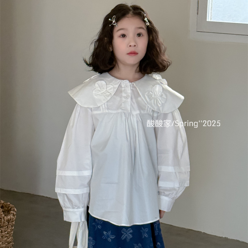 女童纯色翻领立体花朵衬衣