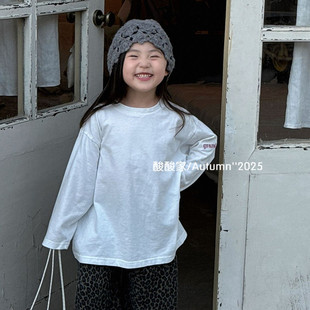 韩系男女宝宝休闲宽松纯色上衣 新品 儿童纯棉简约百搭长袖 T恤秋季