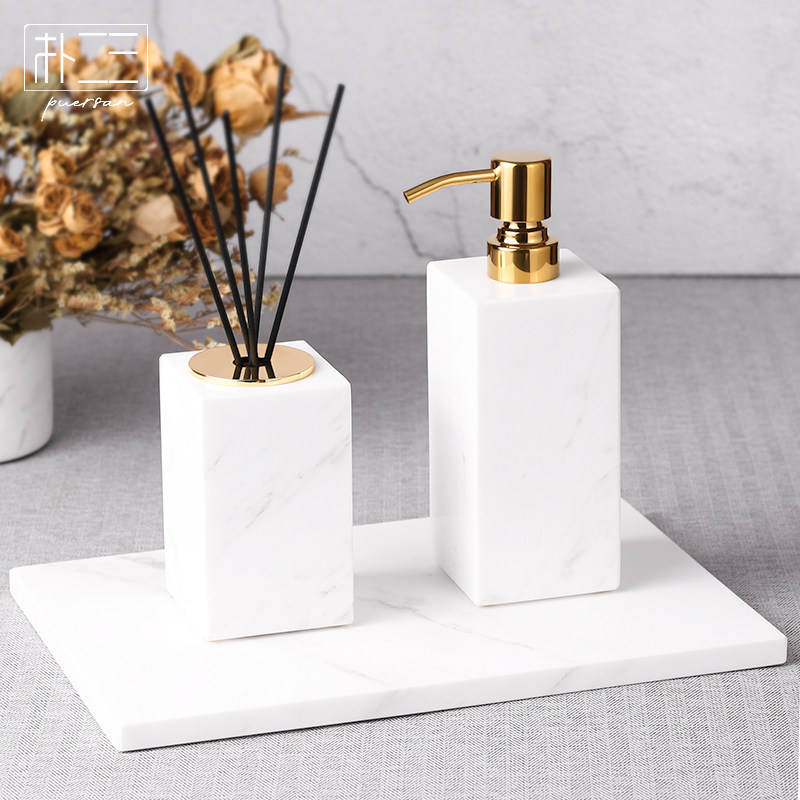大理石香薰瓶托盘套装 办公室卫生间扩香瓶洗手液瓶精油空瓶摆件