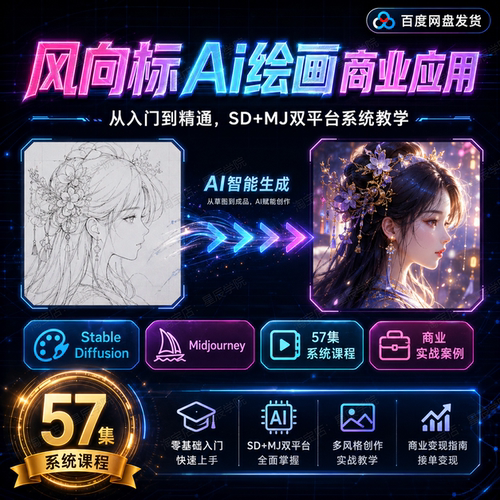 风向标Ai绘画商业应用课从入门到精通系统教学双平台全套视频教程