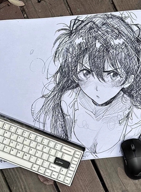 明日香EVA白色线稿动漫锁边鼠标垫 二次元加厚小号电竞游戏鼠标垫