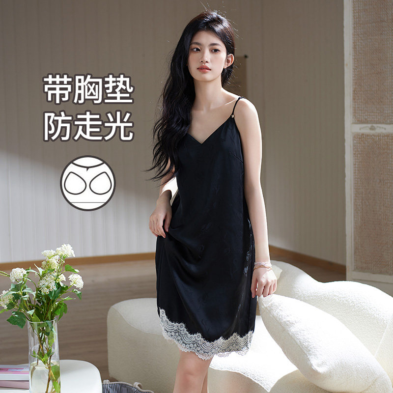 马克公主吊带睡裙女夏季带胸垫冰丝薄款夏天仿真丝绸性感睡衣长裙