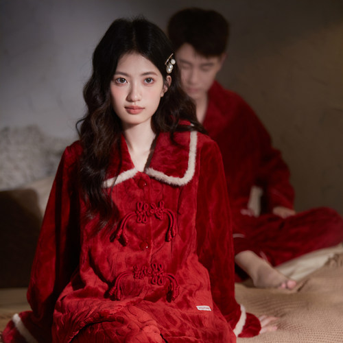 情侣法兰绒国风本命年结婚保暖厚