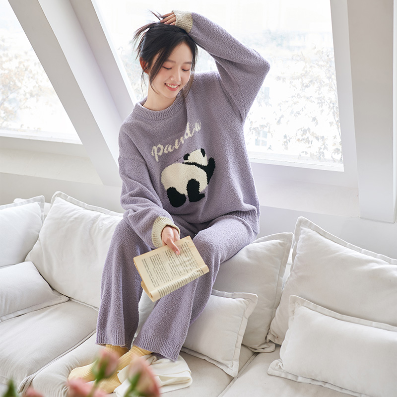 马克公主女半边绒熊猫睡衣