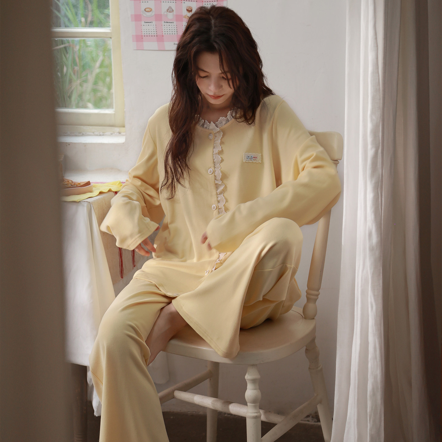 马克公主开衫蕾丝薄绒睡衣女秋冬