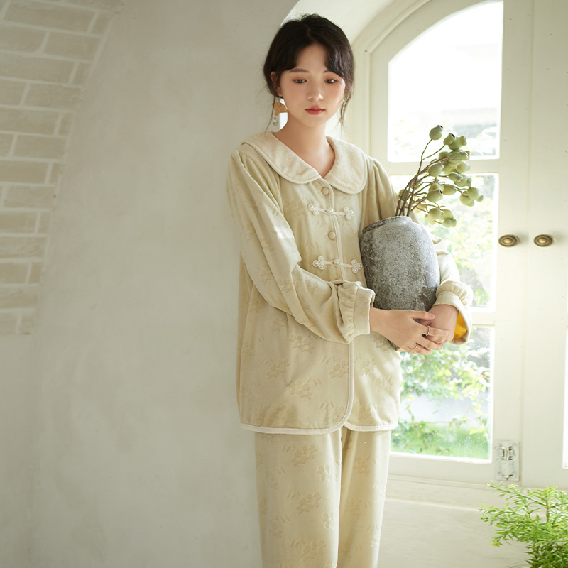 马克公主女海岛绒新中式睡衣