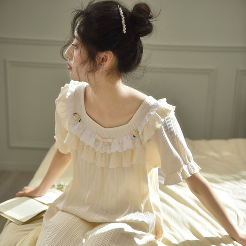 马克公主纯棉夏季甜美花边睡衣