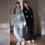 马克公主拉链睡衣冬季 男士 加厚加绒保暖立领羊羔绒家居服女可外穿