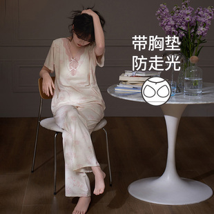 马克公主莫代尔睡衣女款夏季温柔优雅气质短袖带胸垫家居服可外穿