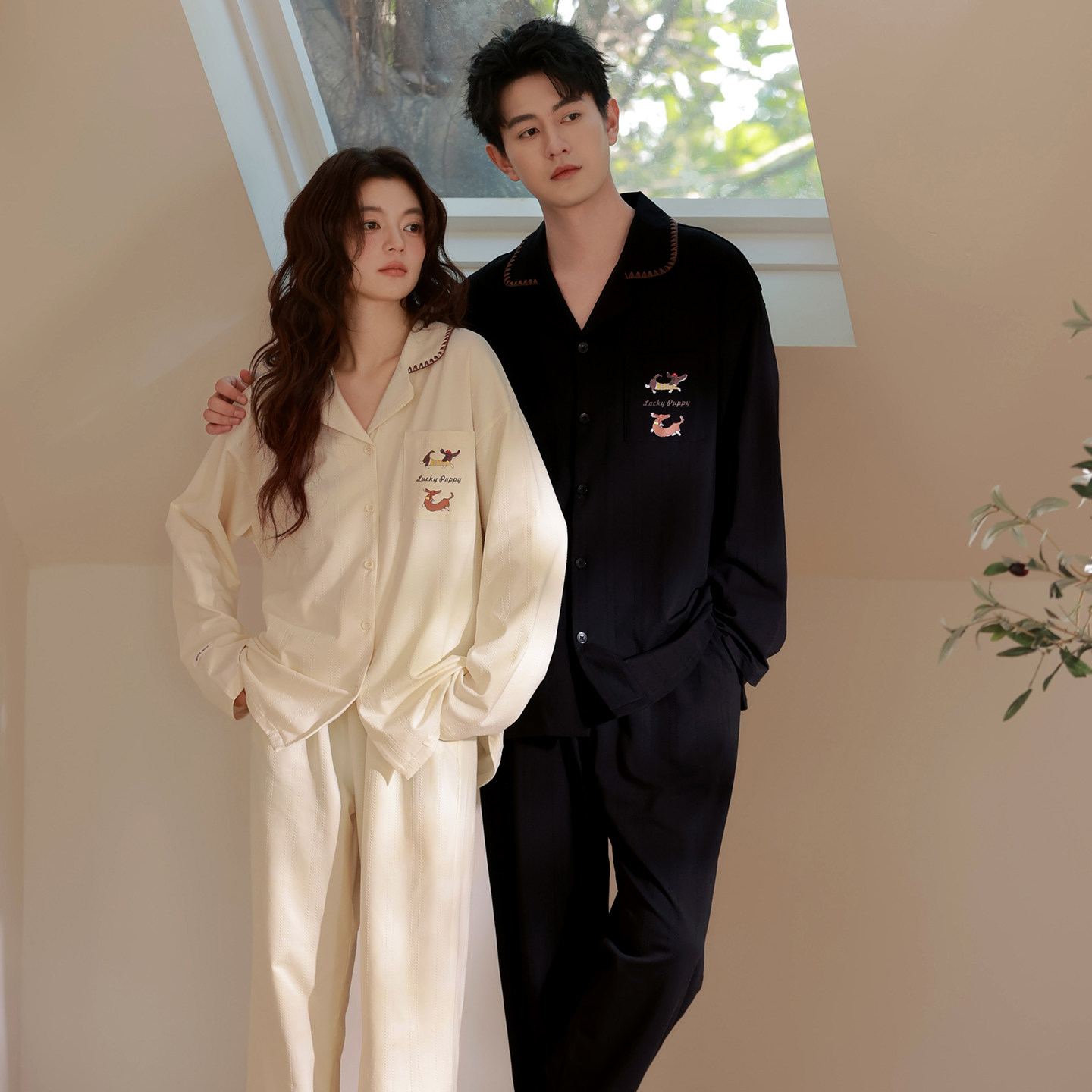 马克公主情侣睡衣女款春秋纯棉长袖简约卡通男士家居服贴身睡觉穿