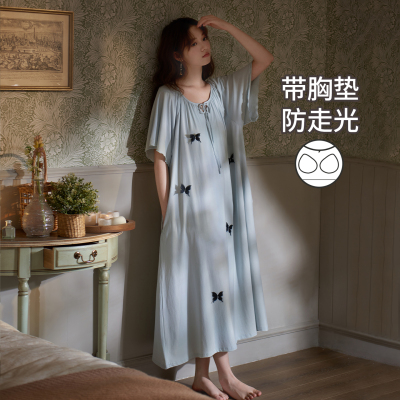马克公主带胸垫短袖睡裙夏蝴蝶甜美风2026新款少女慵懒氛围感睡衣