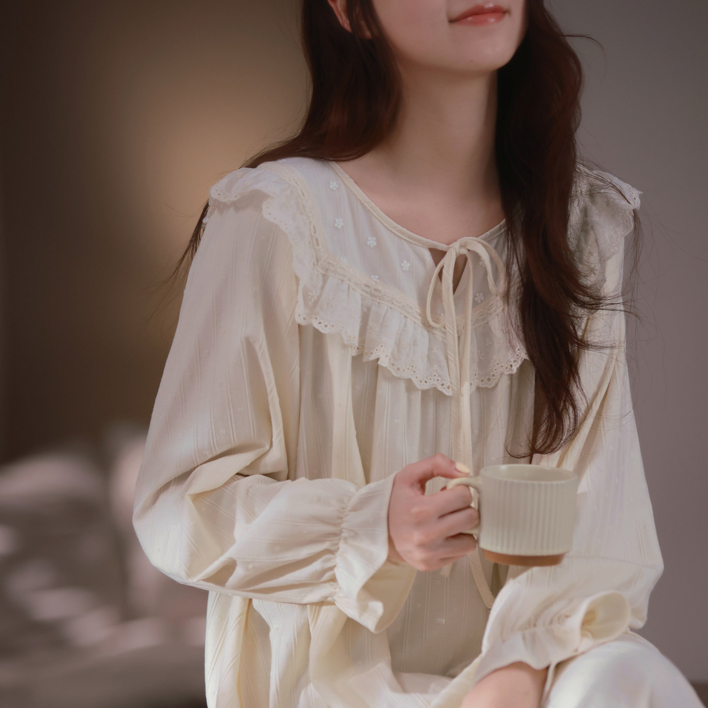 马克公主春秋睡裙女甜美公主风纯棉家居服连衣裙宫廷风长款睡衣裙