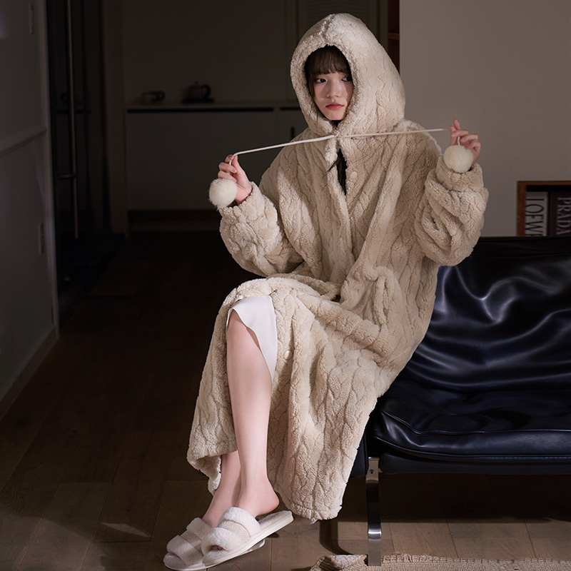 女珊瑚绒可爱睡袍浴袍保暖可外穿