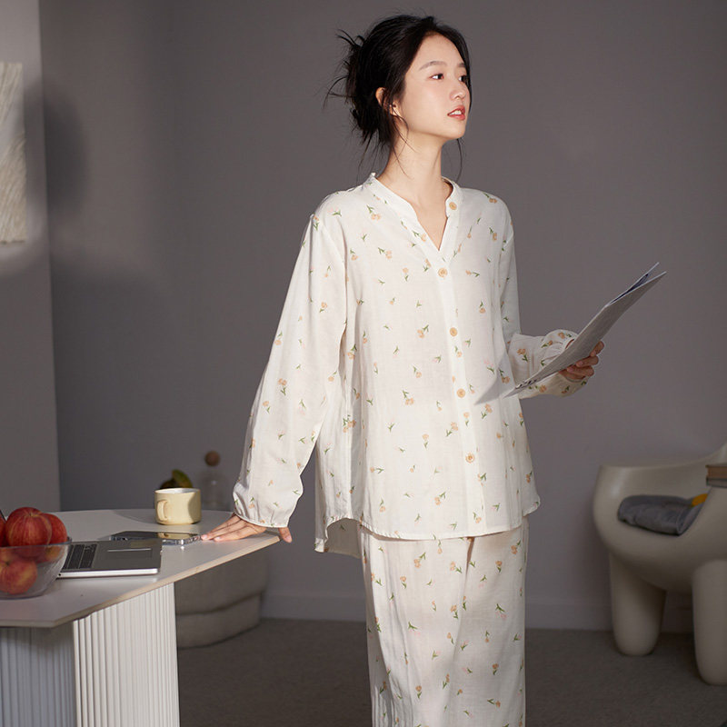 马克公主睡衣秋季女款2024新款纯棉纱布碎花可爱少女春秋款家居服