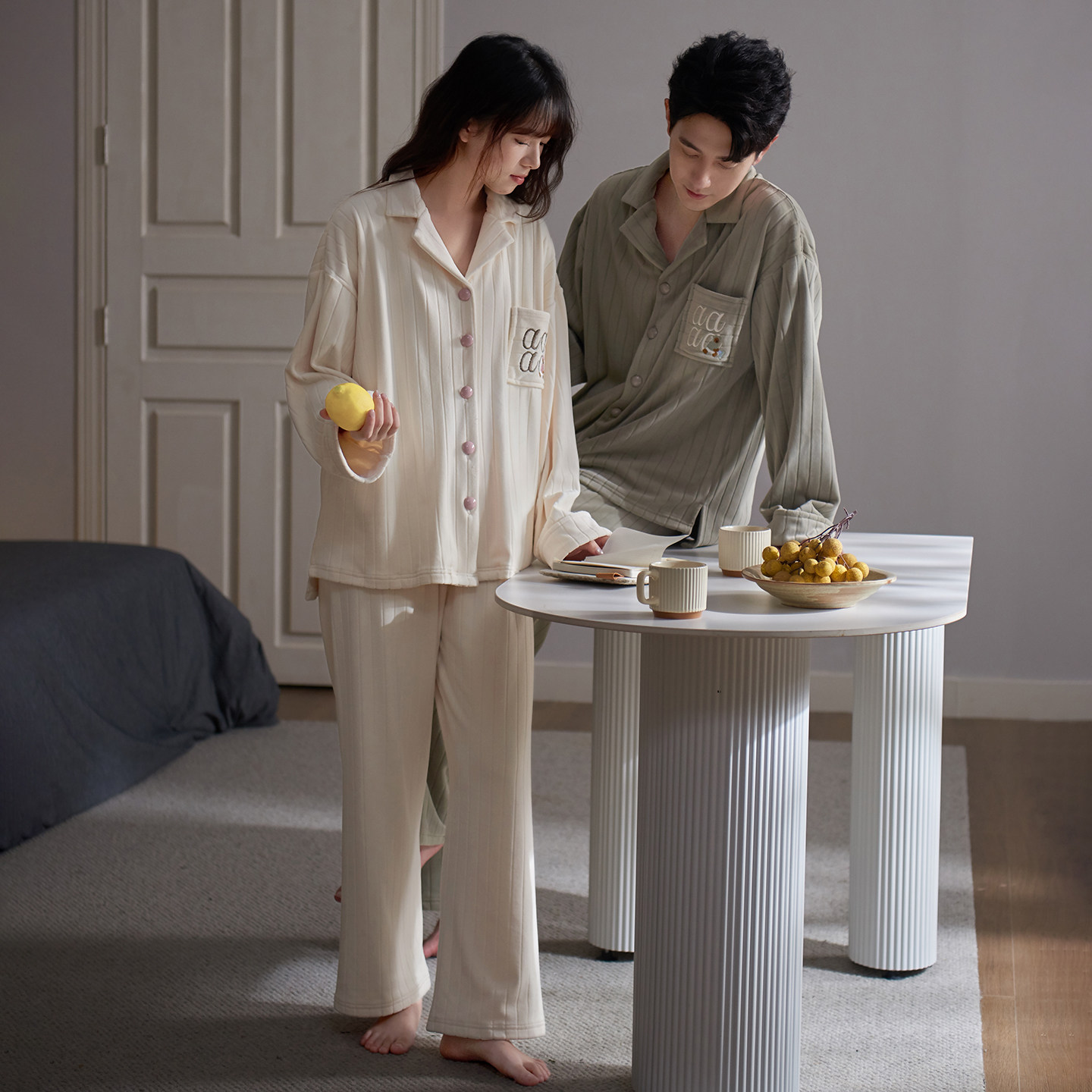 马克公主情侣睡衣女秋冬季2026新款海岛绒抗静电中厚保暖家居服男