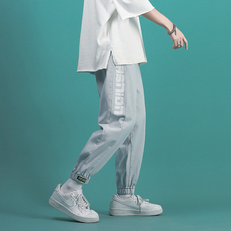 浅色九分宽松牛仔裤男春秋款潮流百搭帅气阔腿裤子男ins束脚男裤