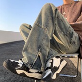 高街裤 复古牛仔裤 直筒宽松美式 2024新款 子春秋潮牌小众设计感 男士