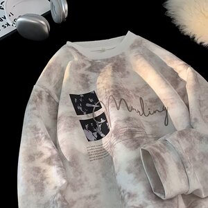 秋25扎染脏脏卫衣嘻哈痞帅重磅上衣古着外套102B-W8112P48加绒58图片