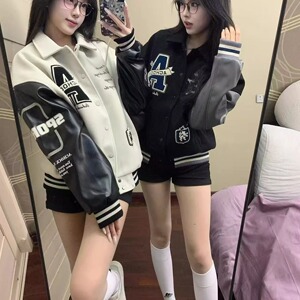 秋25美式复古棒球服外套刺绣情侣夹克宽松拼接上衣102B-JK8839P75图片