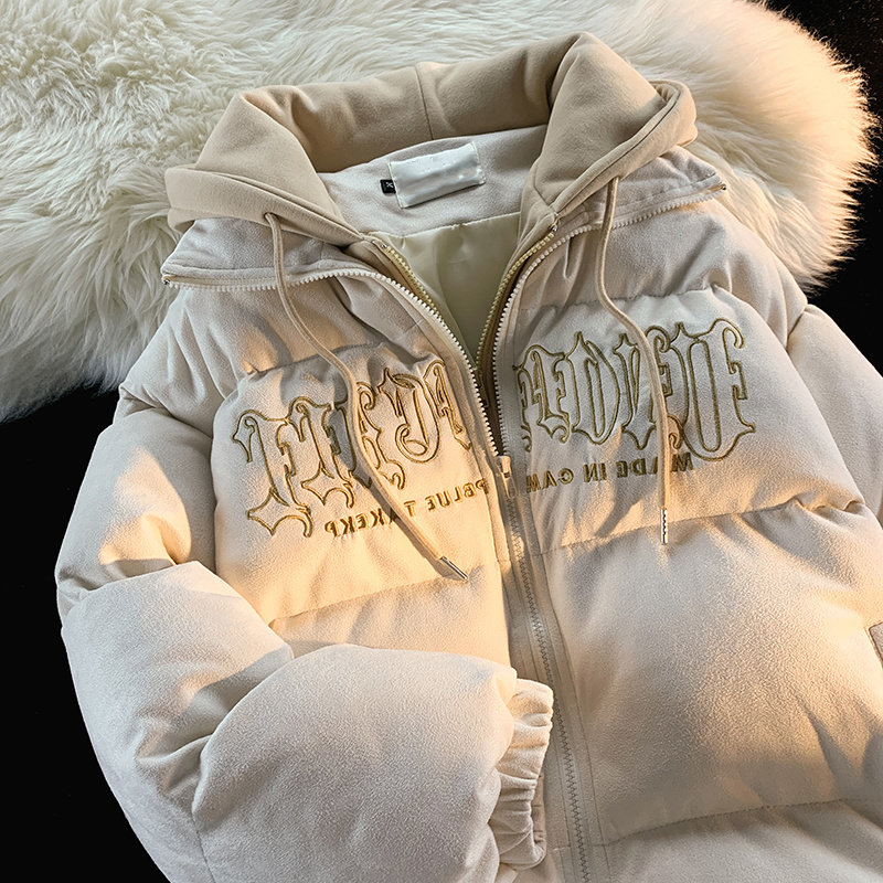 潮牌字母刺绣假两件棉服男女冬宽松ins炸街外套潮102B-M6810P105图片