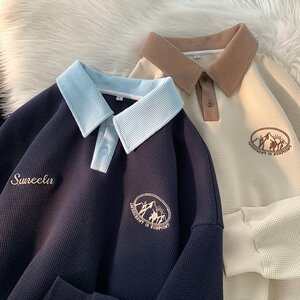 2024秋POLO翻领卫衣学生薄款美式复古上衣情侣外套102B-W3006P48图片