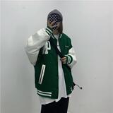 秋棒球服外套宽松拼接刺绣毛呢PU皮袖夹克休闲外套102B-W172P78，男装夹克，星座102B