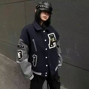 秋2025重工刺绣拼皮潮牌棒球服外套长袖翻领夹克102B-JK307P78图片