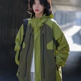 秋25小牛津拼接连帽冲锋衣夹克撞色设计感男女上衣102B-JK8709P95，男装夹克，星座102B