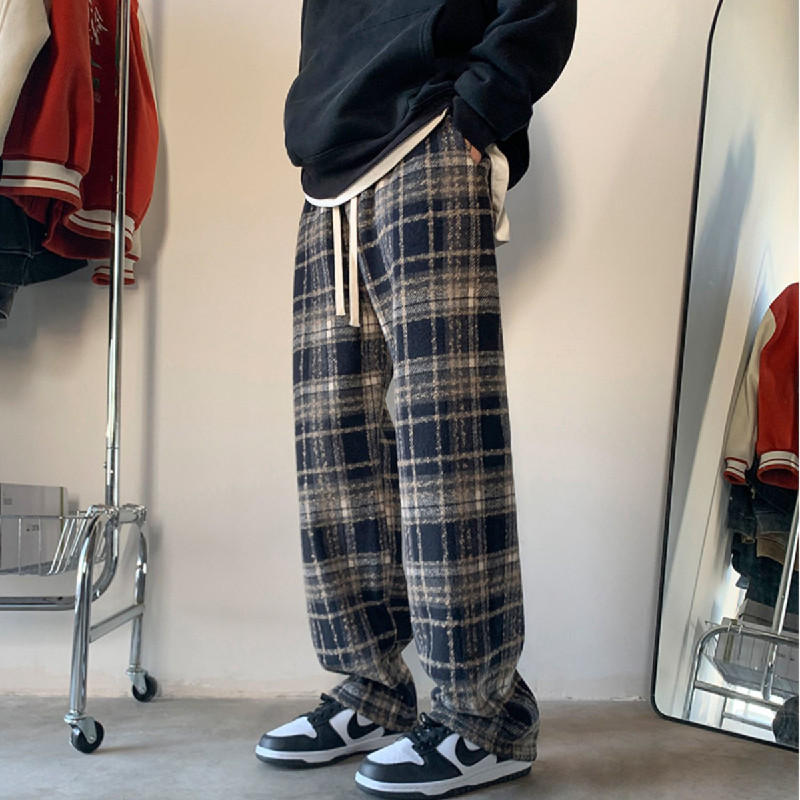 重磅毛呢苏格兰格子裤秋冬休闲运动直筒裤男女102B-K814P48加绒58,男装休闲裤,星座102B