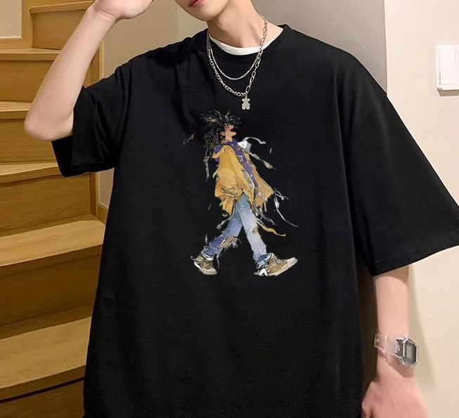 纯棉高街小丑印花男女夏宽松潮ins百搭情侣上衣T恤102B-T2224P30,男装T恤,星座102B