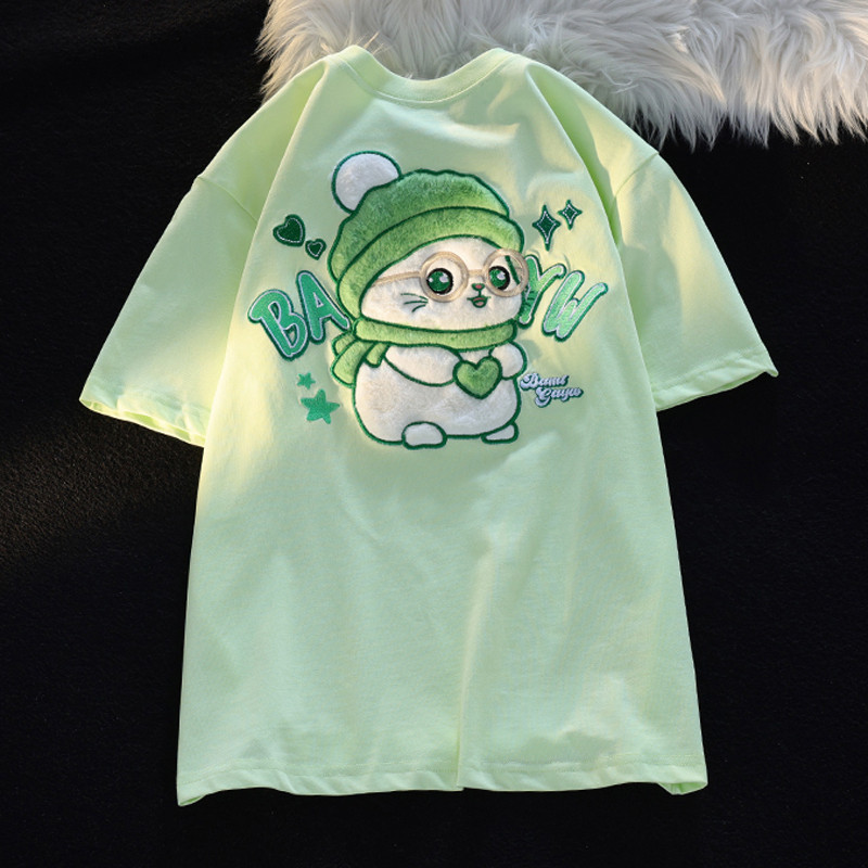 纯棉后包领植绒刺绣夏季短袖T恤男女天猫抖音品质102B-T3053P33,男装T恤,星座102B