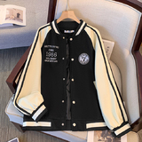 秋2025黑色棒球服外套学生宽松休闲美式拼接夹克潮102B-JK872P78，男装夹克，星座102B