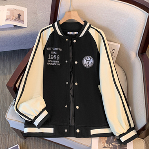 秋2025黑色棒球服外套学生宽松休闲美式拼接夹克潮102B-JK872P78图片