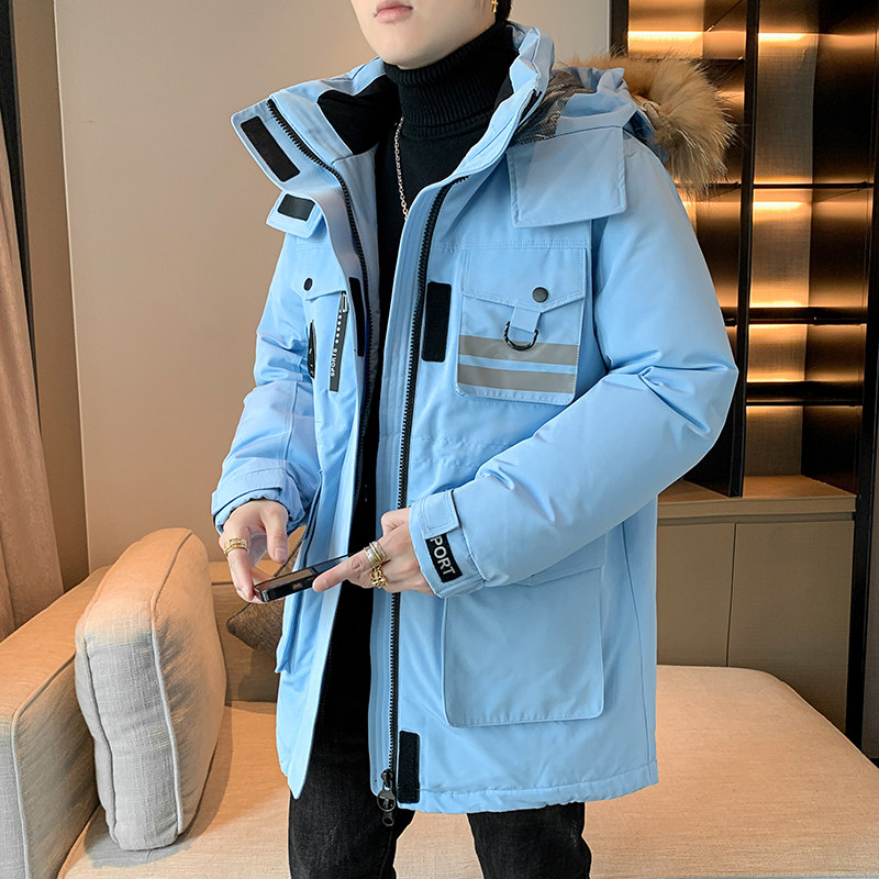 工装情侣装羽绒服连帽真毛中长加厚派克服冬外套102B-Y8258P235,男装羽绒服,星座102B