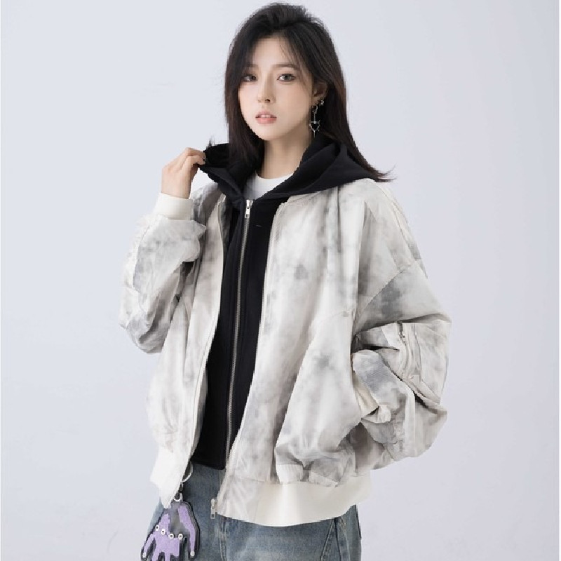 秋25美式潮牌扎染假两件连帽夹克情侣宽松街头外套102B-JK8841P85,男装夹克,星座102B