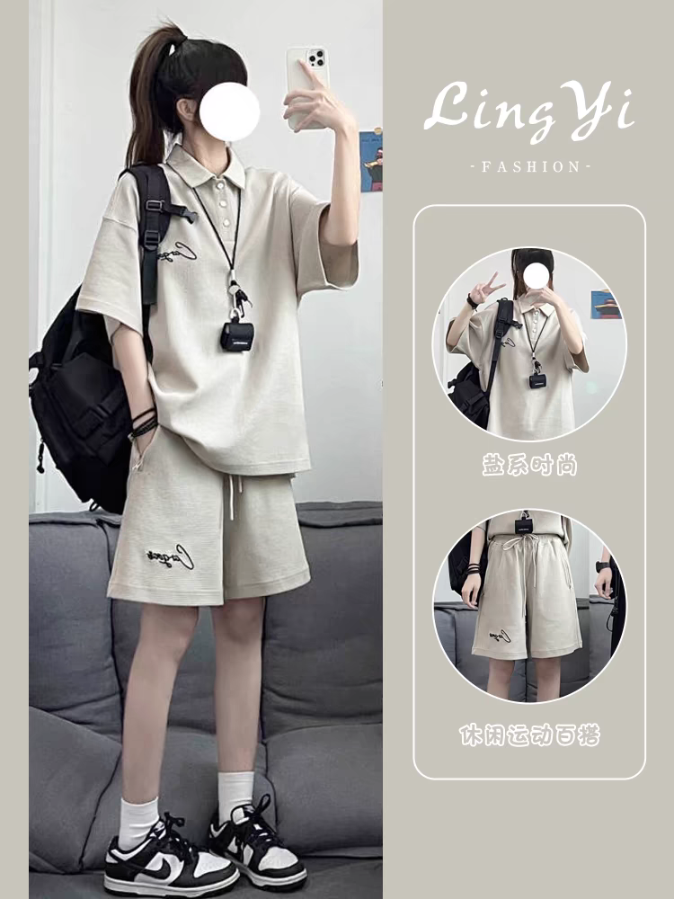 休闲运动套装男女夏季新款套装学生韩版宽松两件套102B-TZ070P55图片